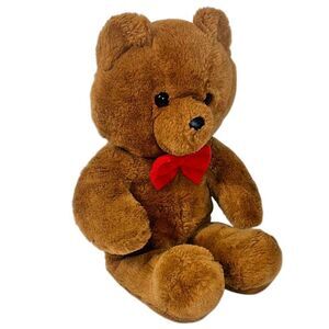 Vintage 1986 Dakin Brown Honey Jo Teddy Bear 20" Plush Red Bow Tie Fun Farm